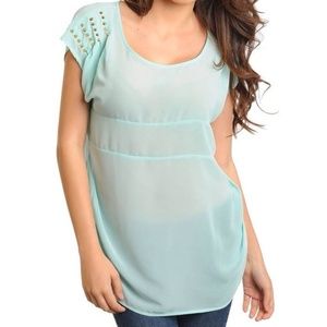 Aqua Studded Shoulder Top
